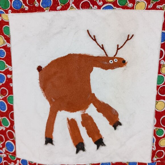 Handmade Christmas Lap Quilt Blanket With Handprint Designs Holiday Keepsake - Picture 5 of 10